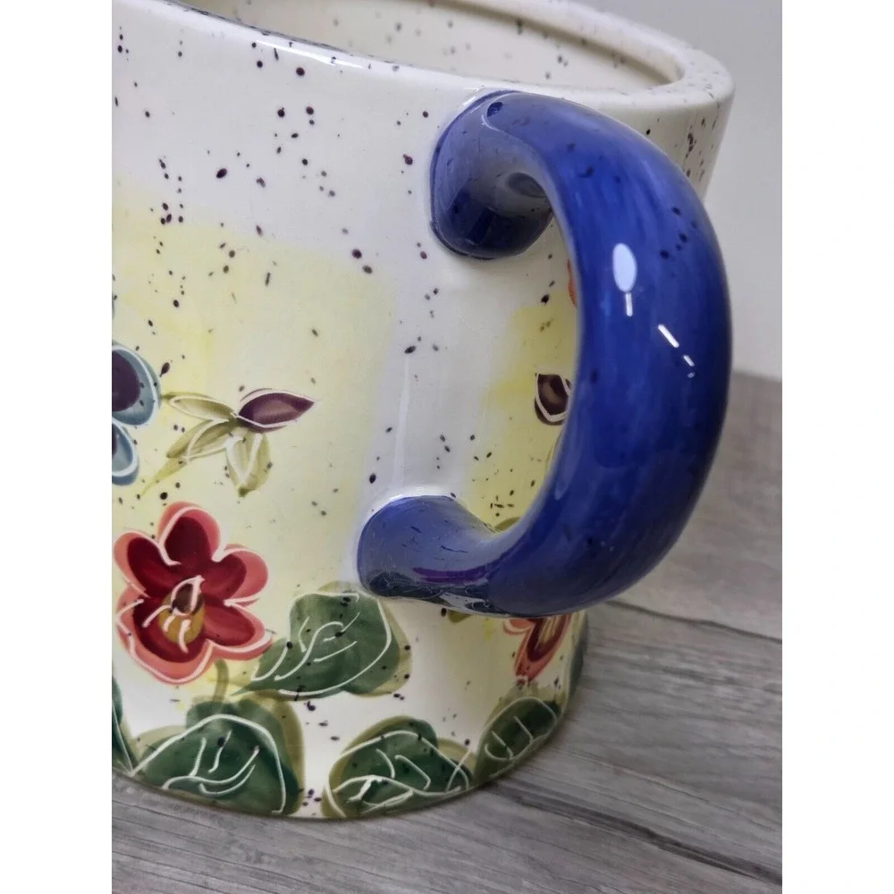 Vintage 1999 Julie Ueland Cookie Jar Watering Can Shape Colorful Pansies Lid